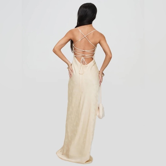Princess Polly Esti Satin Cowl Neck Floral Open Back Maxi Dress In Champagne - Picture 12 of 12